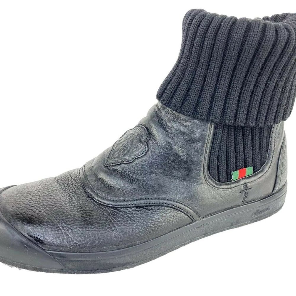 GUCCI Ankle Boots Mens 8.5 - 9 Black Leather KNIT